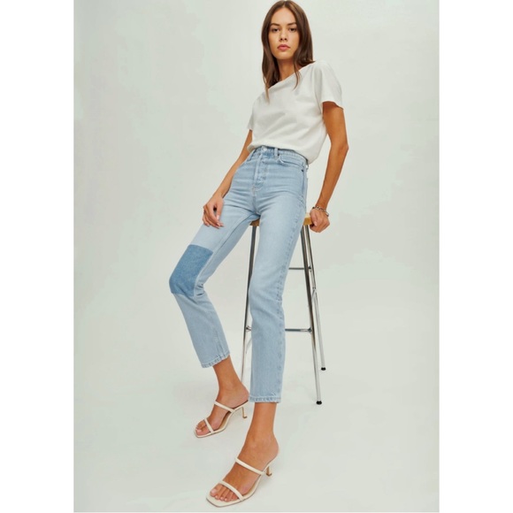 Reformation Cynthia Patch High Rise Straight Jeans In Tahoe NWT - Picture 4 of 14